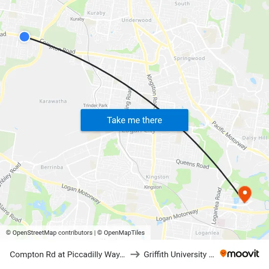 Compton Rd at Piccadilly Way, Stop 28 to Griffith University Logan map
