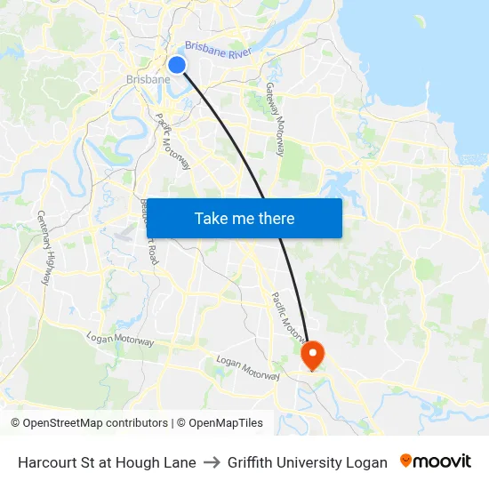 Harcourt St at Hough Lane to Griffith University Logan map