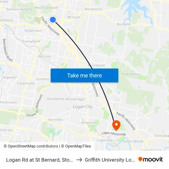 Logan Rd at St Bernard, Stop 42 to Griffith University Logan map
