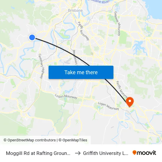Moggill Rd at Rafting Ground Park to Griffith University Logan map