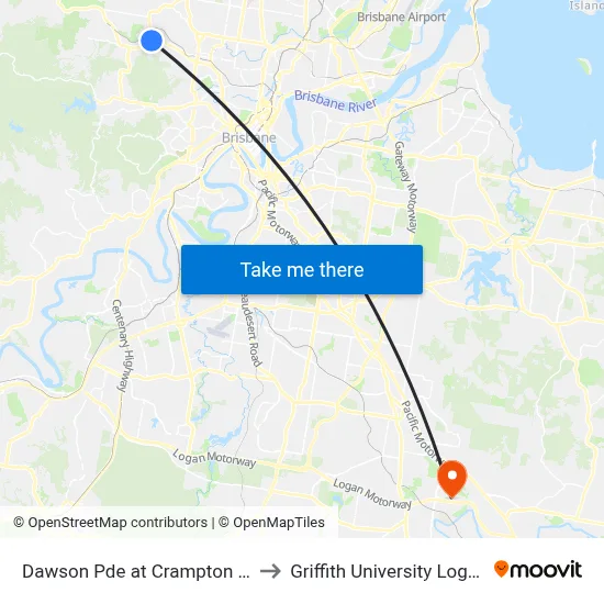Dawson Pde at Crampton St to Griffith University Logan map