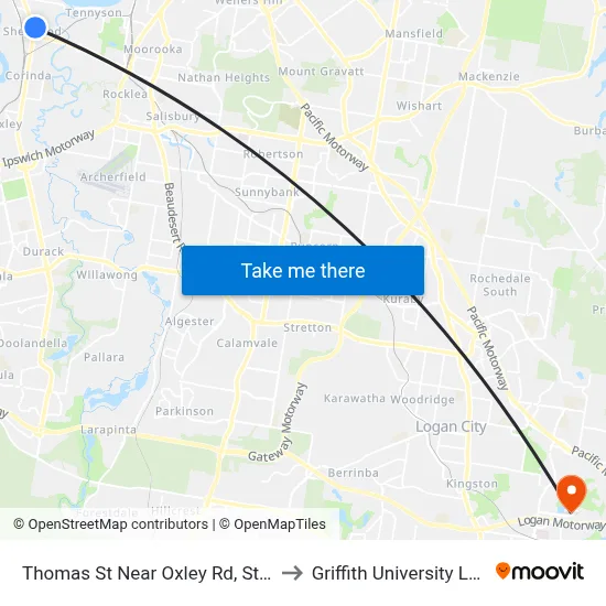 Thomas St Near Oxley Rd, Stop 55 to Griffith University Logan map