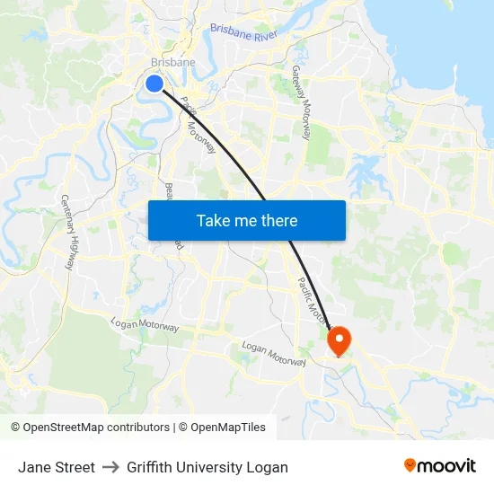 Jane Street to Griffith University Logan map