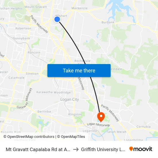Mt Gravatt Capalaba Rd at Agaton to Griffith University Logan map