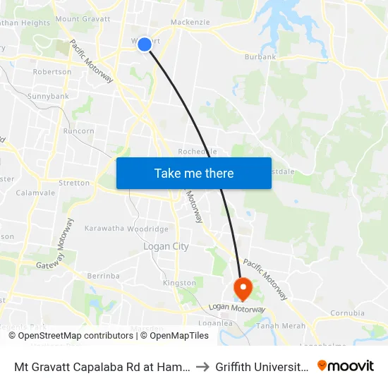 Mt Gravatt Capalaba Rd at Ham Road South to Griffith University Logan map