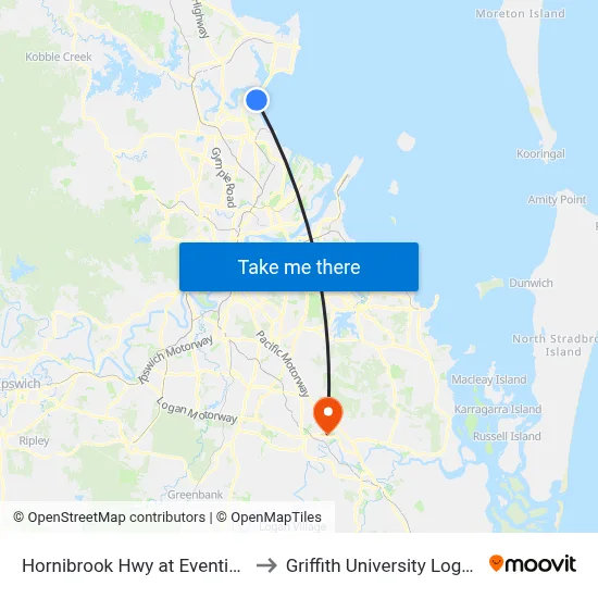 Hornibrook Hwy at Eventide to Griffith University Logan map