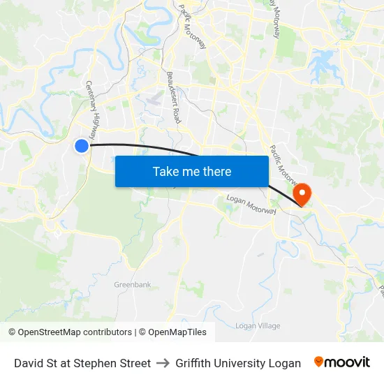 David St at Stephen Street to Griffith University Logan map