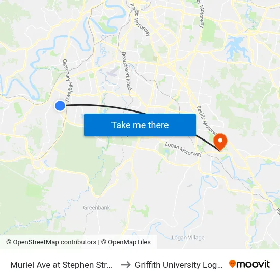 Muriel Ave at Stephen Street to Griffith University Logan map