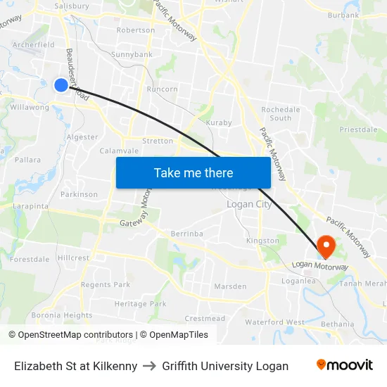 Elizabeth St at Kilkenny to Griffith University Logan map
