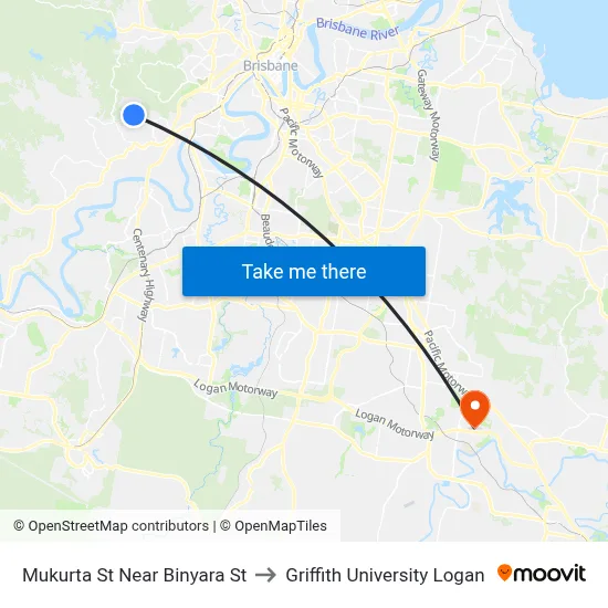 Mukurta St Near Binyara St to Griffith University Logan map