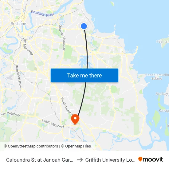 Caloundra St at Janoah Gardens to Griffith University Logan map