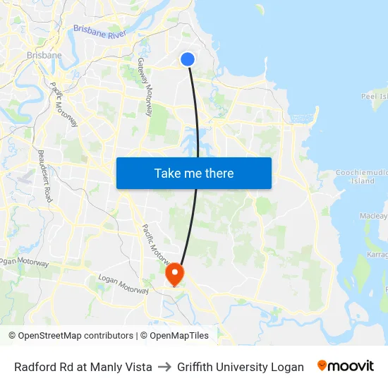 Radford Rd at Manly Vista to Griffith University Logan map