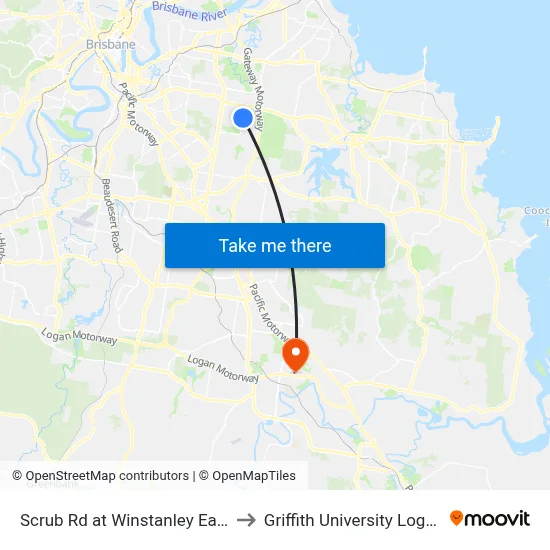 Scrub Rd at Winstanley East to Griffith University Logan map