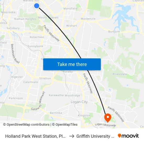 Holland Park West Station, Platform 1 to Griffith University Logan map