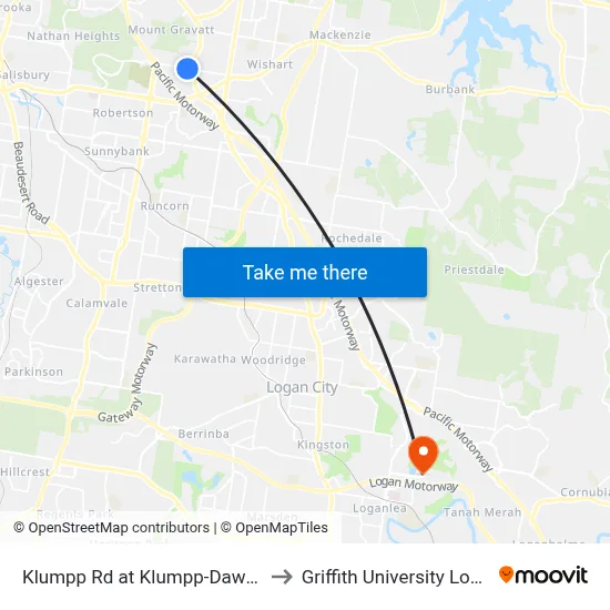 Klumpp Rd at Klumpp-Dawson to Griffith University Logan map
