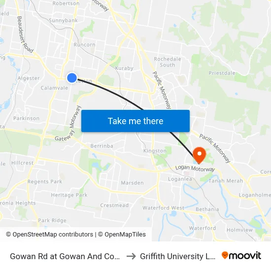 Gowan Rd at Gowan And Compton to Griffith University Logan map