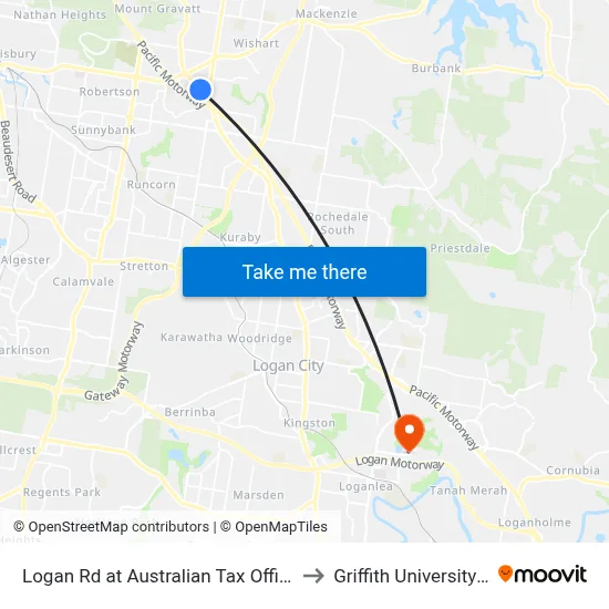 Logan Rd at Australian Tax Office, Stop 80 to Griffith University Logan map