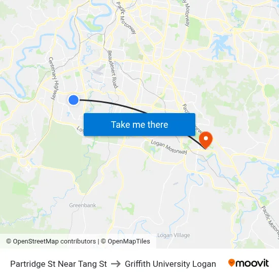 Partridge St Near Tang St to Griffith University Logan map