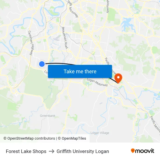 Forest Lake Shops to Griffith University Logan map