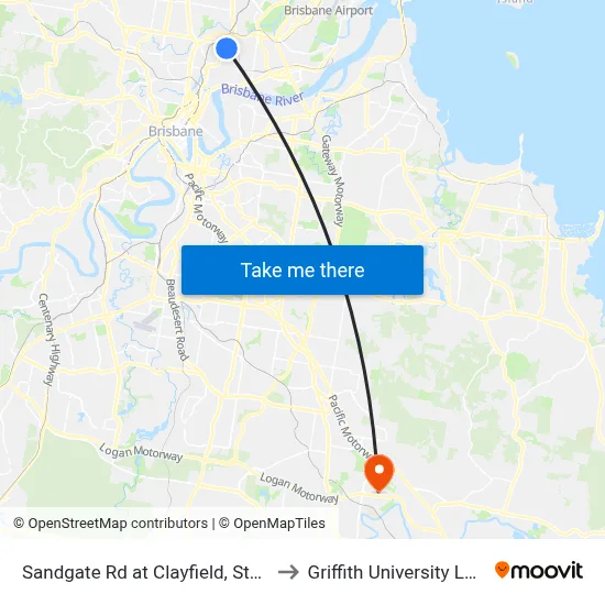 Sandgate Rd at Clayfield, Stop 27 to Griffith University Logan map