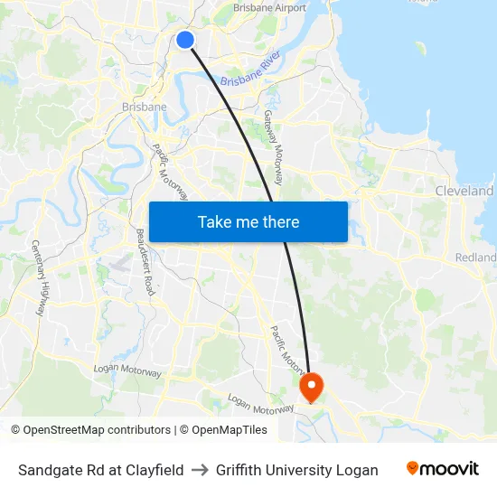 Sandgate Rd at Clayfield to Griffith University Logan map