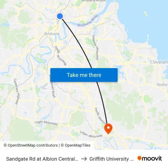 Sandgate Rd at Albion Central Stop 19 to Griffith University Logan map