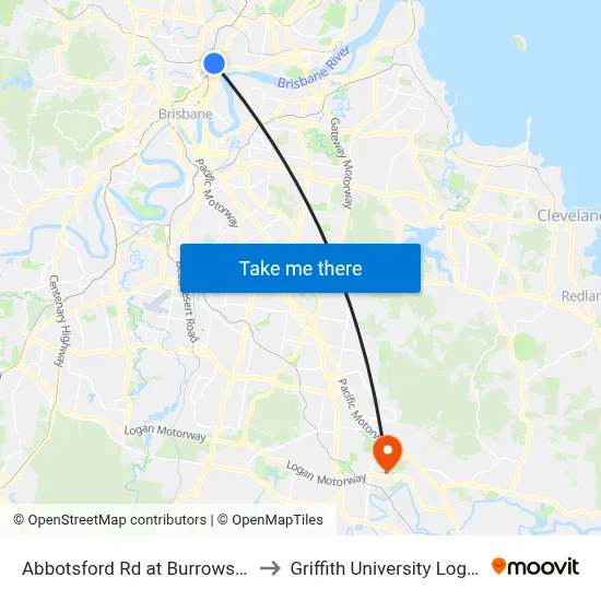 Abbotsford Rd at Burrows St to Griffith University Logan map