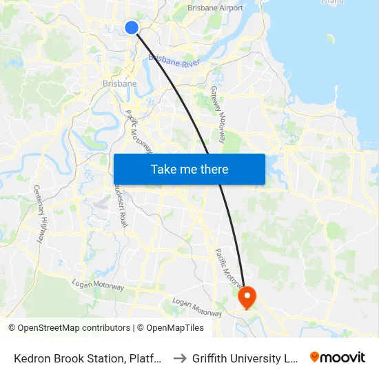 Kedron Brook Station, Platform 1 to Griffith University Logan map