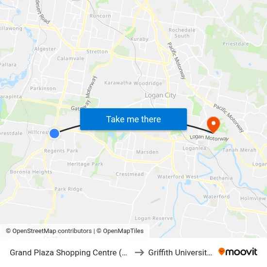 Grand Plaza Shopping Centre (Sth Car Park) to Griffith University Logan map