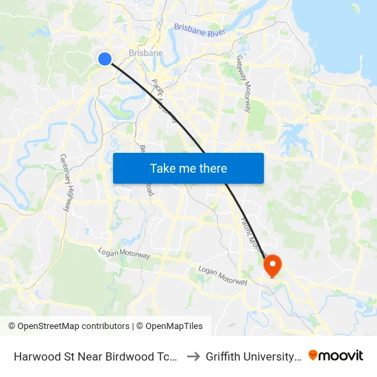 Harwood St Near Birdwood Tce, Stop 28a to Griffith University Logan map