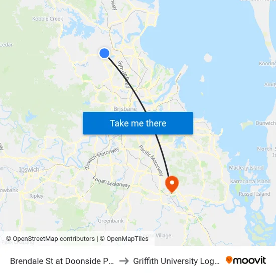 Brendale St at Doonside Pde to Griffith University Logan map