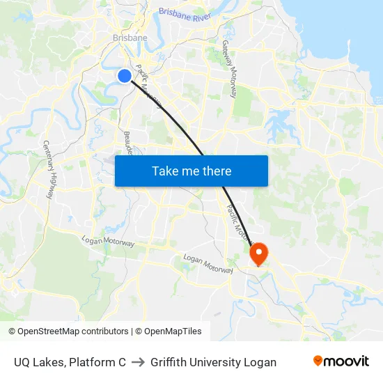 UQ Lakes, Platform C to Griffith University Logan map