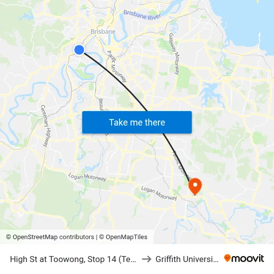 High St at Toowong, Stop 14 (Temp Relocation) to Griffith University Logan map