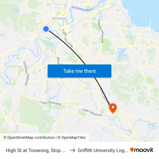 High St at Toowong, Stop 14a to Griffith University Logan map