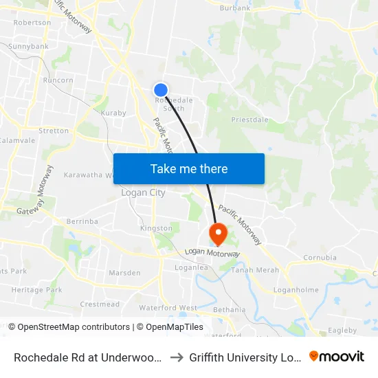 Rochedale Rd at Underwood Rd to Griffith University Logan map