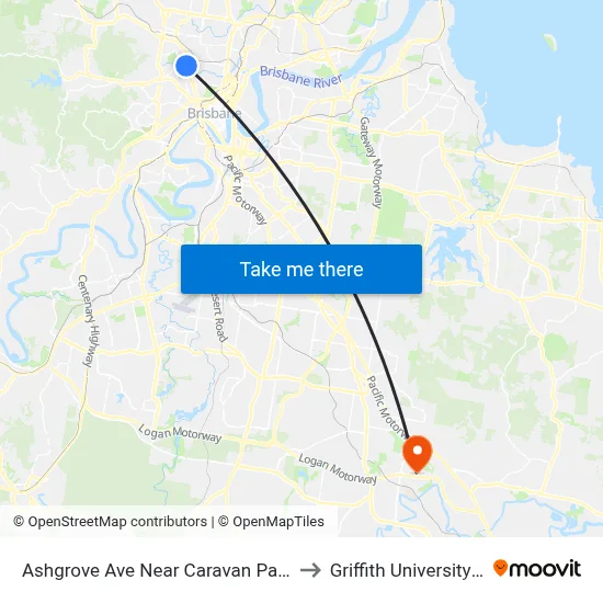 Ashgrove Ave Near Caravan Park, Stop 20 to Griffith University Logan map