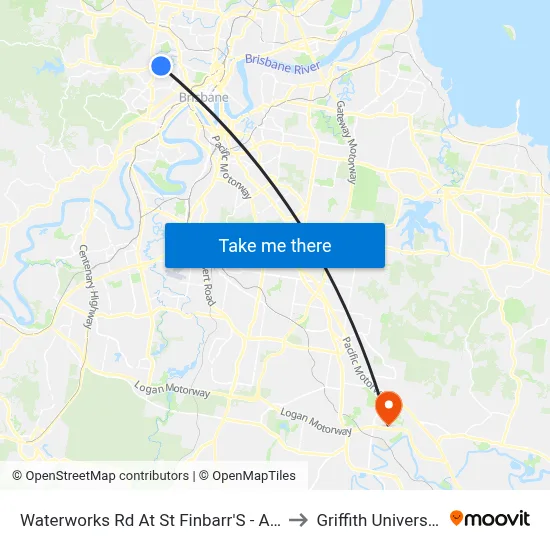 Waterworks Rd At St Finbarr'S - Ashgrove, Stop 16 to Griffith University Logan map