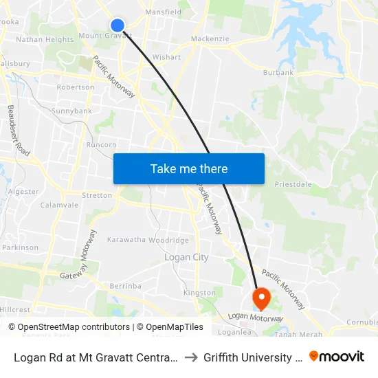 Logan Rd at Mt Gravatt Central, Stop 37 to Griffith University Logan map