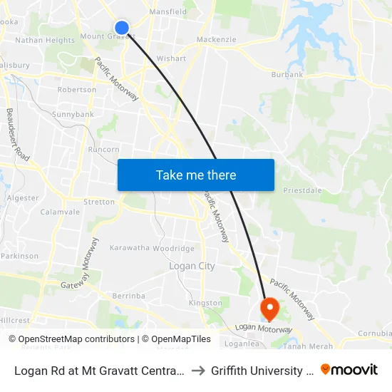 Logan Rd at Mt Gravatt Central, Stop 37 to Griffith University Logan map