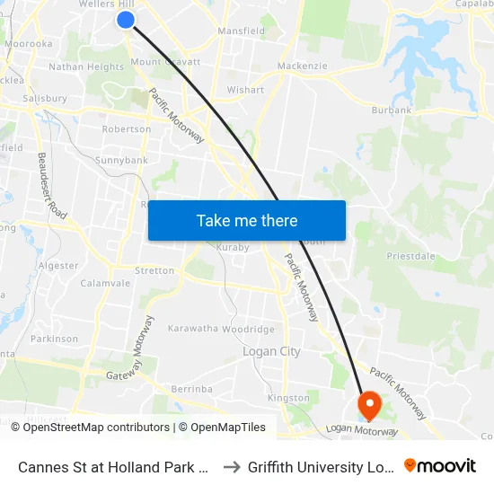 Cannes St at Holland Park West to Griffith University Logan map