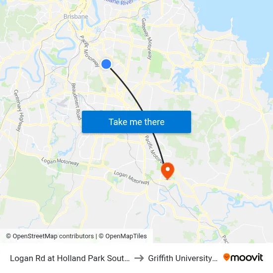 Logan Rd at Holland Park South, Stop 31 to Griffith University Logan map