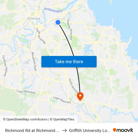 Richmond Rd at Richmond East to Griffith University Logan map