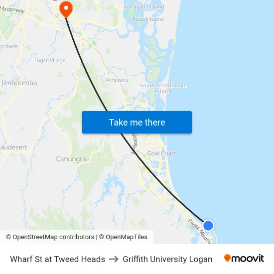 Wharf St at Tweed Heads to Griffith University Logan map