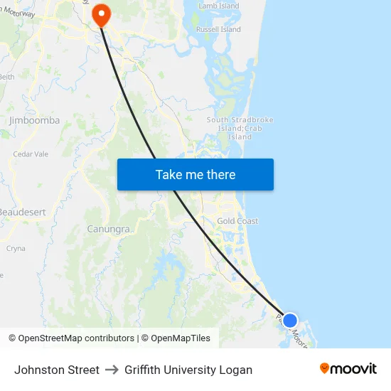 Johnston Street to Griffith University Logan map
