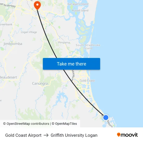 Gold Coast Airport to Griffith University Logan map