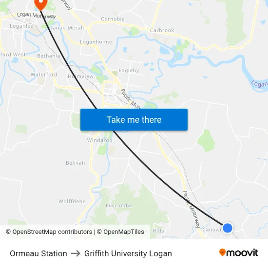 Ormeau Station to Griffith University Logan map