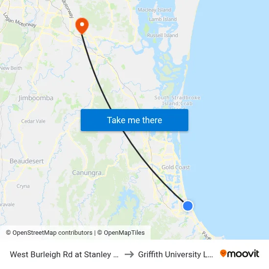 West Burleigh Rd at Stanley Street to Griffith University Logan map
