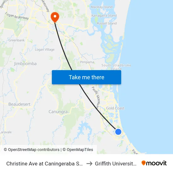 Christine Ave at Caningeraba State School to Griffith University Logan map