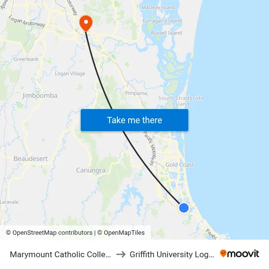 Marymount Catholic College to Griffith University Logan map