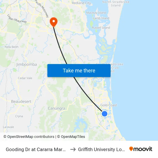 Gooding Dr at Cararra Markets to Griffith University Logan map